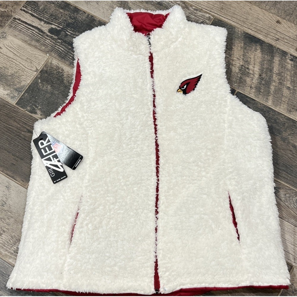 New NFL Apparel GIII Arizona Cardinals Reversible Vest Football Fuzzy Zip Large
